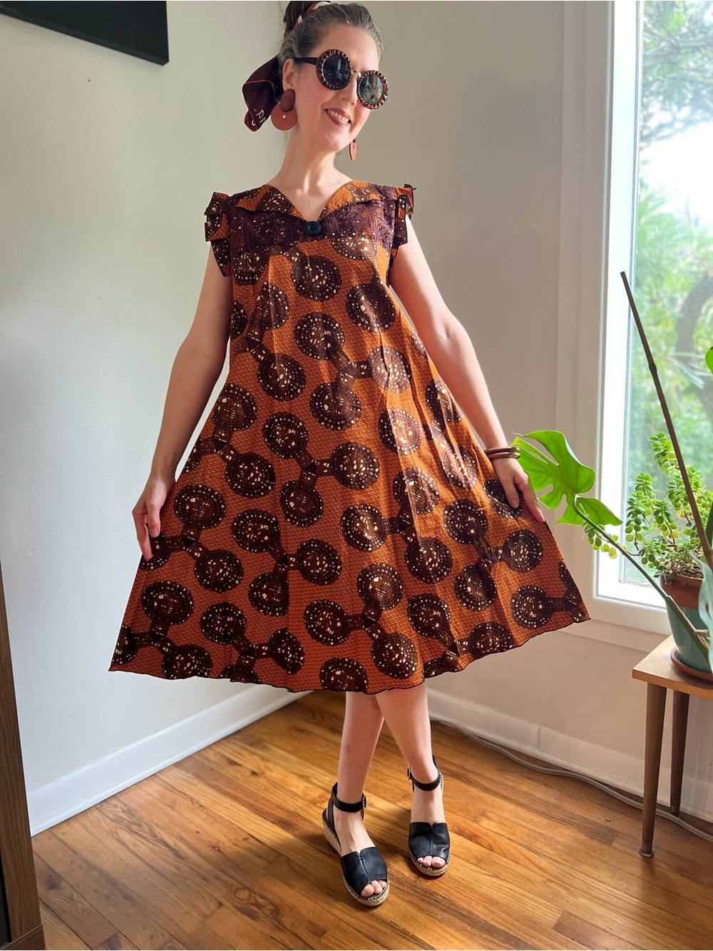 Cotton Block Print Ankara African Wax Midi Dress